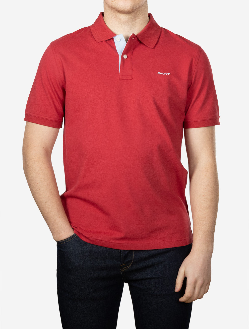 Regular Contrast Piqué Short Sleeve Polo Shirt Muted Red
