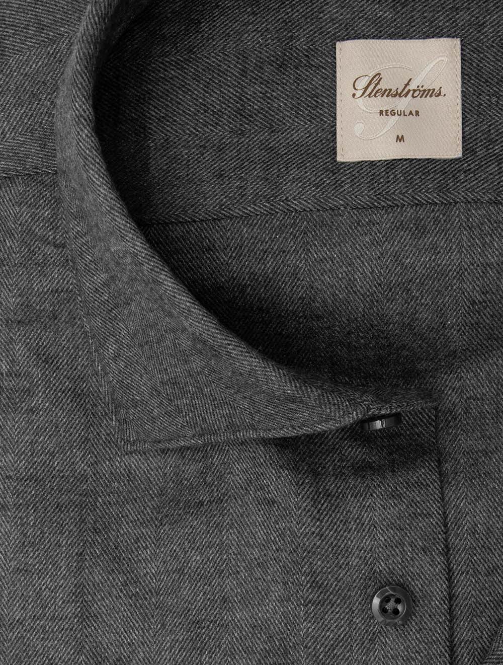 Regular Herringbone Shirt Dark Grey
