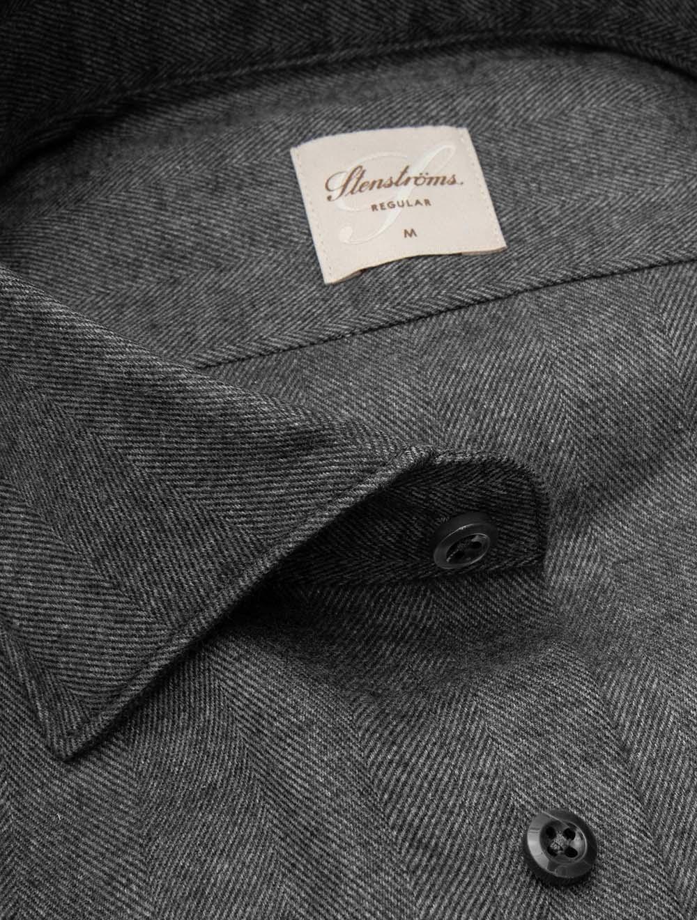 Regular Herringbone Shirt Dark Grey