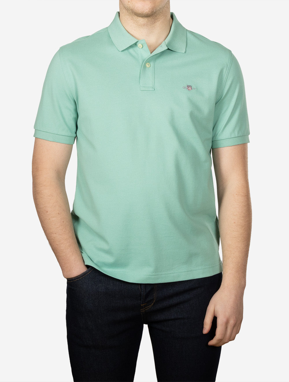 Regular Shield Short Sleeve Piqué Polo Shirt Muted Turquoise