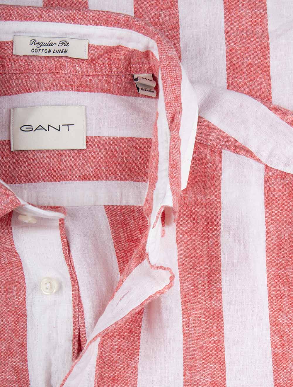 Regular Fit Bold Striped Cotton Linen Shirt Brick Red