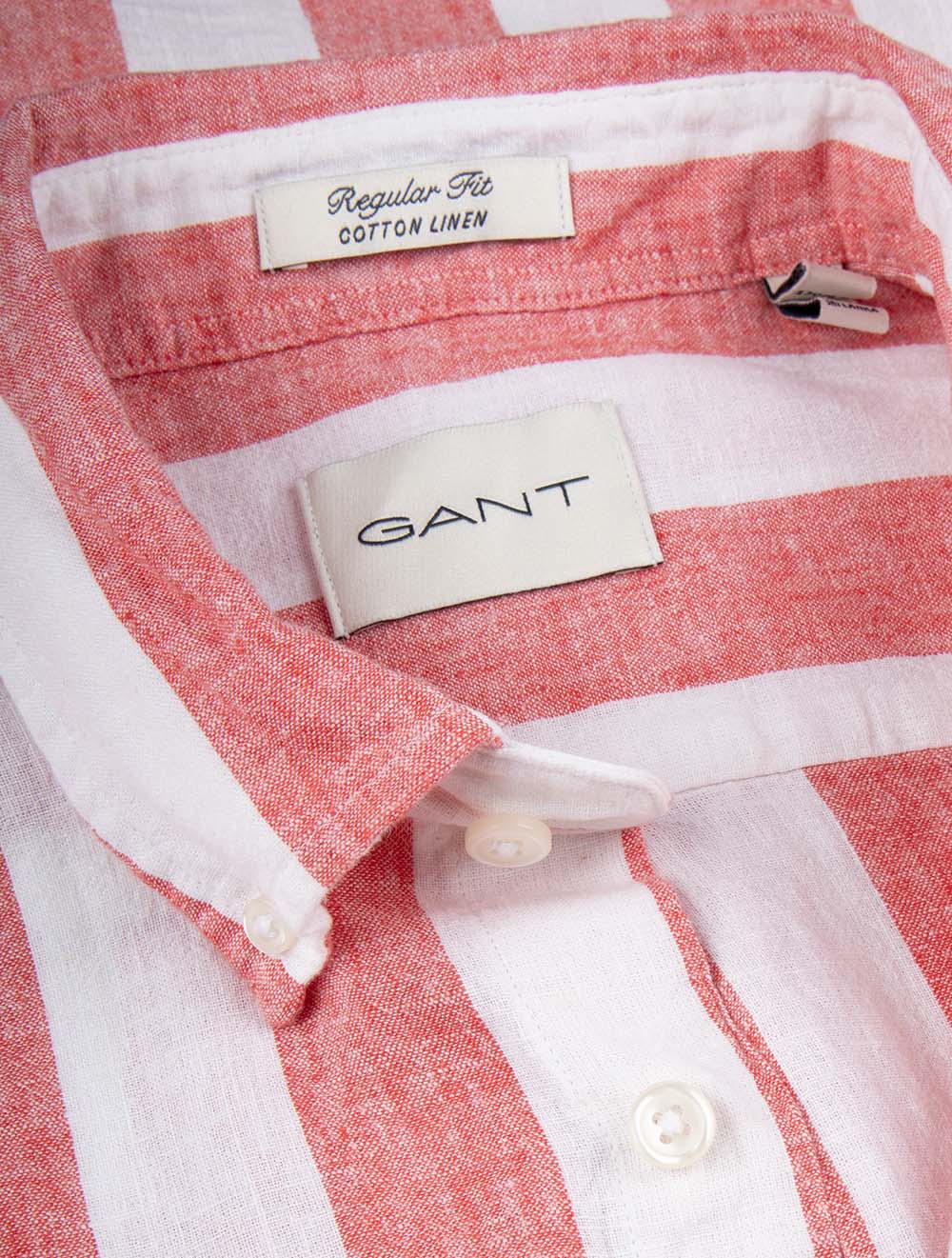 Regular Fit Bold Striped Cotton Linen Shirt Brick Red