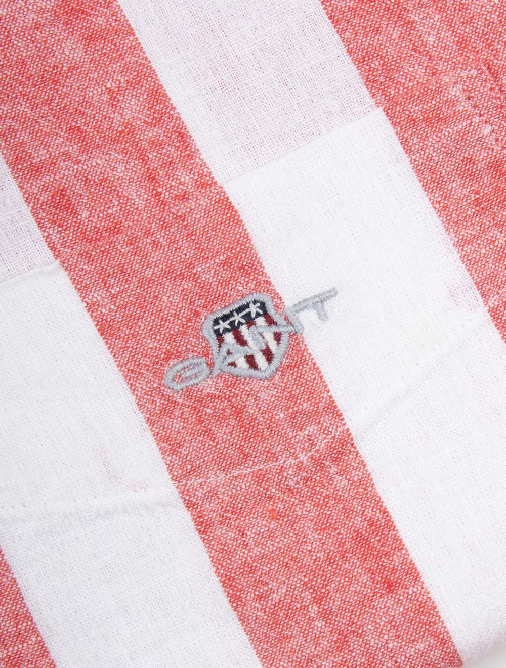 Regular Fit Bold Striped Cotton Linen Shirt Brick Red