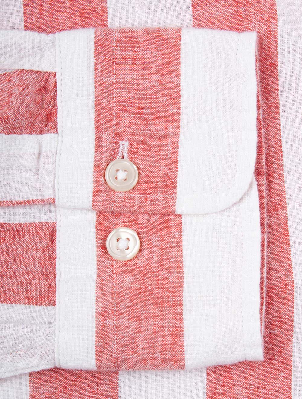 Regular Fit Bold Striped Cotton Linen Shirt Brick Red