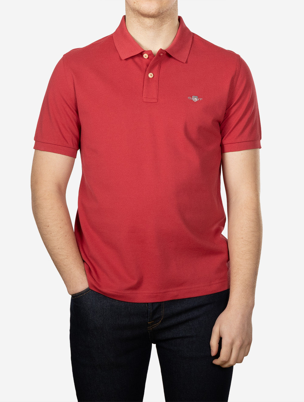Regular Shield Short Sleeve Piqué Polo Shirt Muted Red