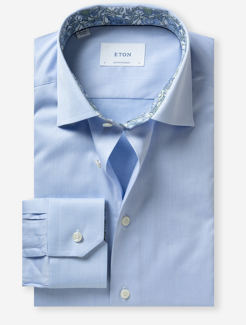 Contemporary Floral Inlay Twill Shirt Blue