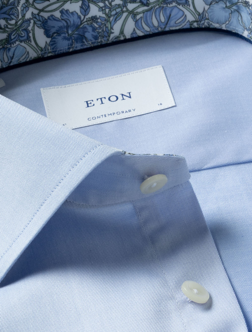 Contemporary Floral Inlay Twill Shirt Blue