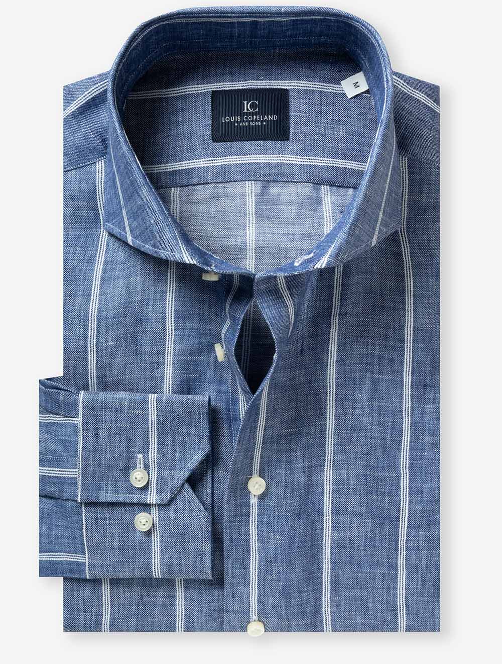 Barstripe Linen Texture Shirt Blue