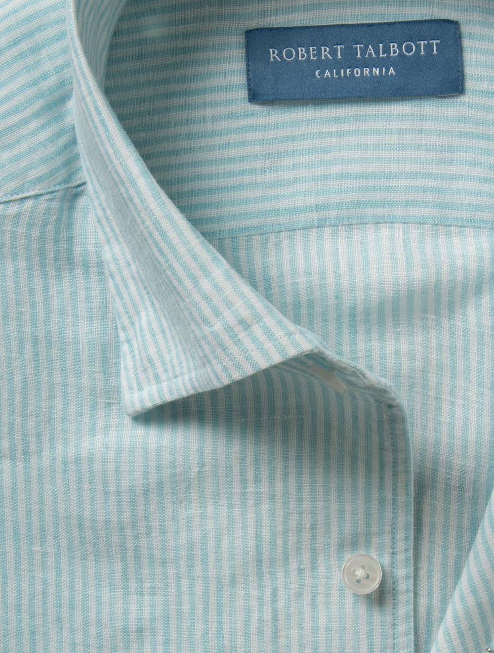 Morgan Stripe Linen Shirt Aqua