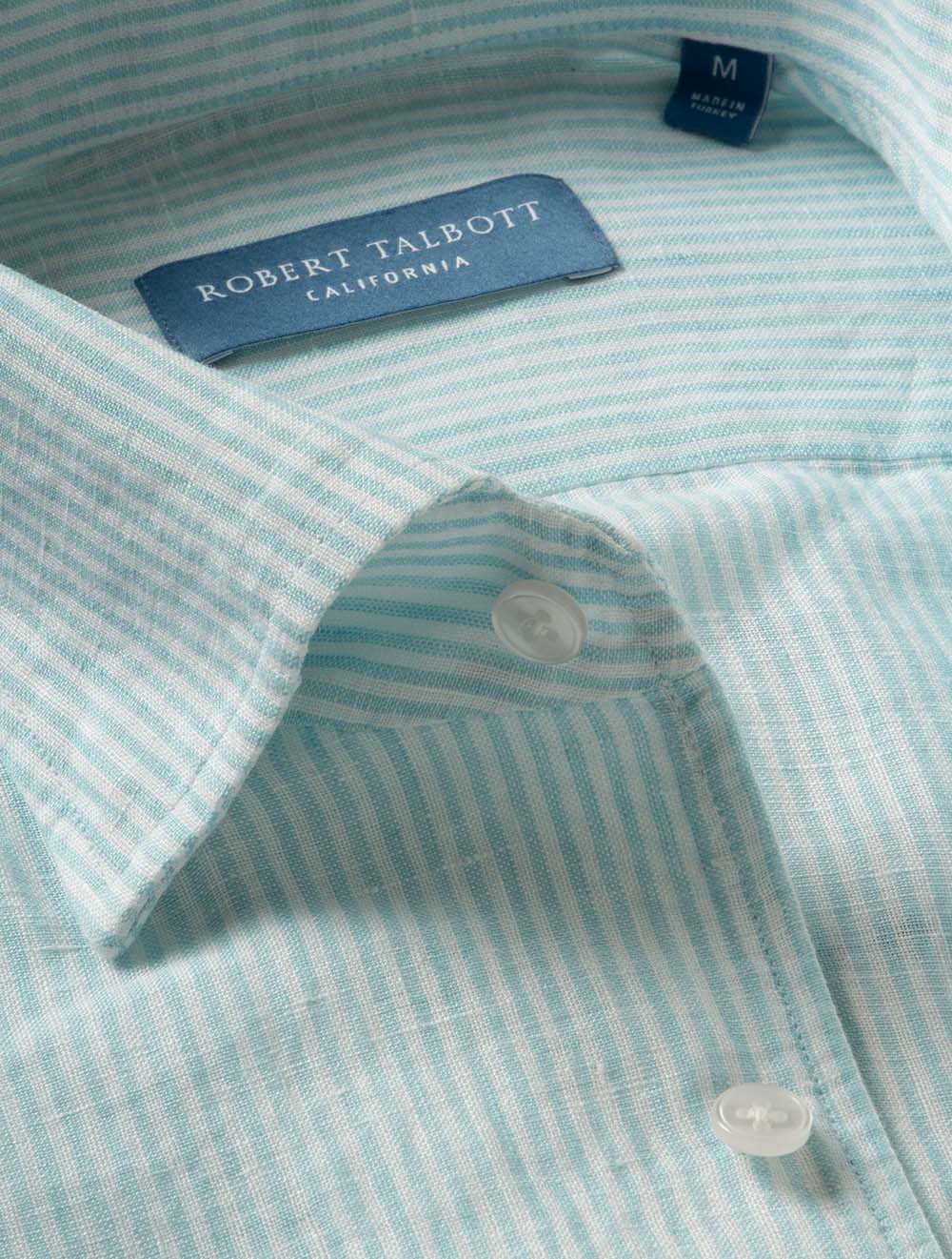Morgan Stripe Linen Shirt Aqua