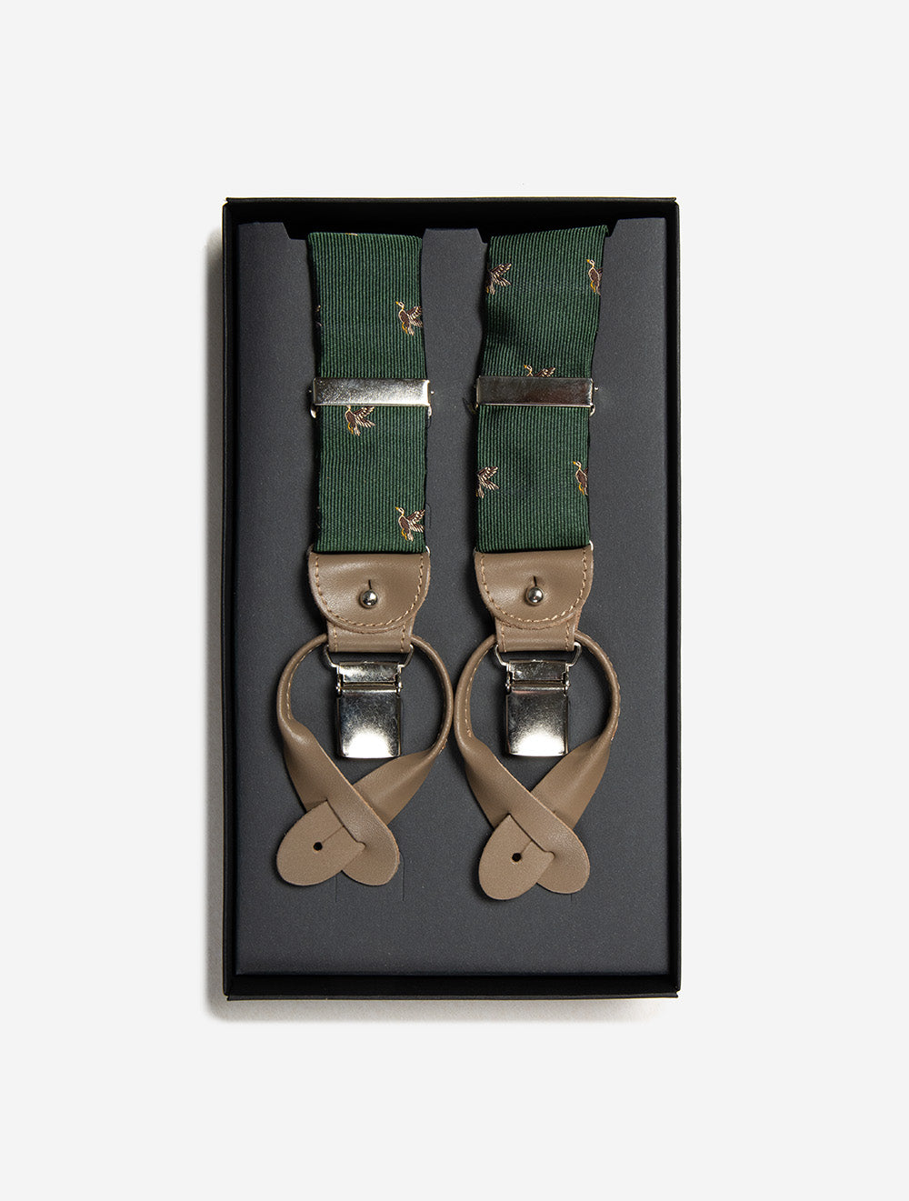 Silk Braces Clips And Buttons Green Duck