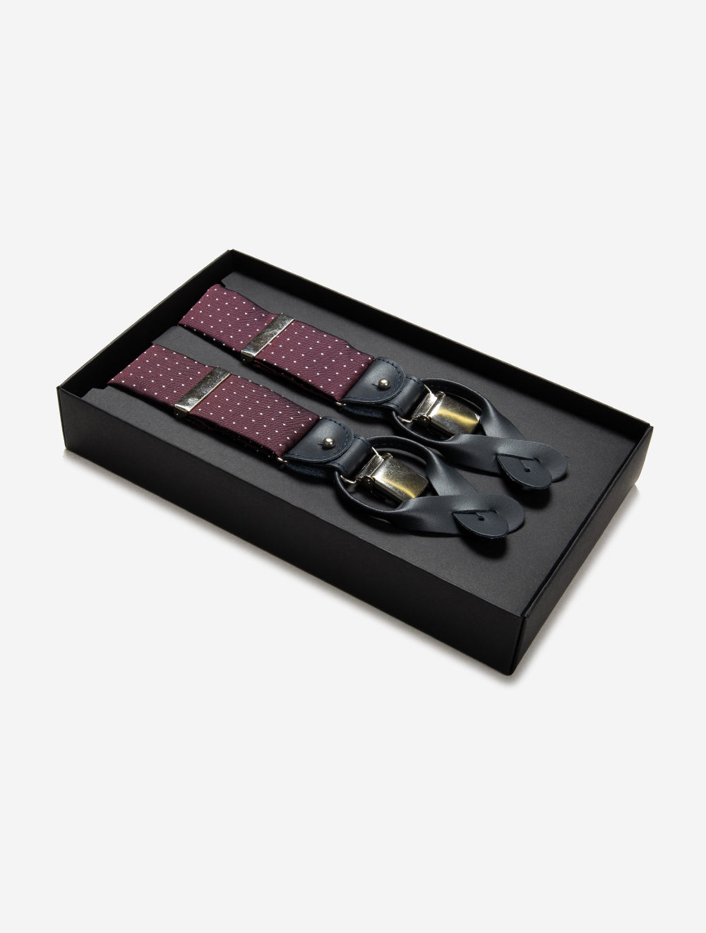 Silk Braces Clips And Buttons Wine Dot