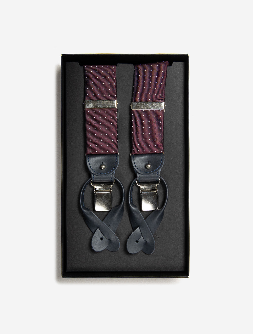 Silk Braces Clips And Buttons Wine Dot