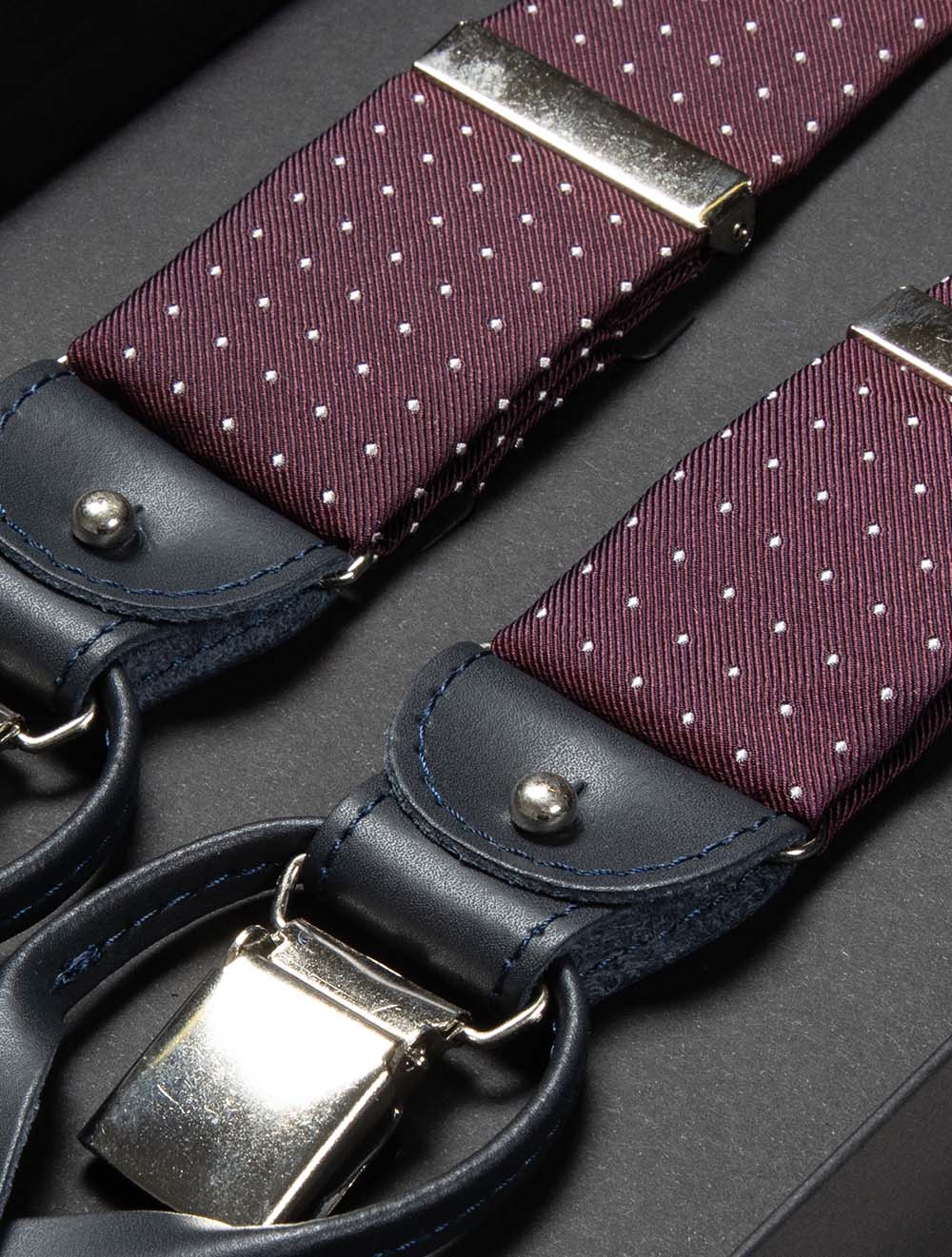 Silk Braces Clips And Buttons Wine Dot