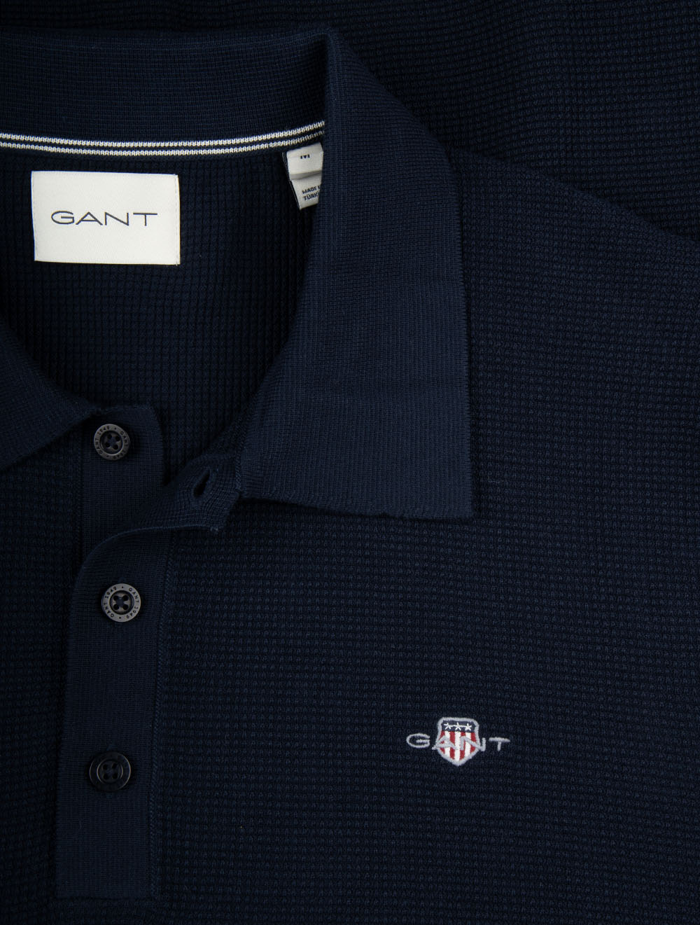 Micro Textured Cotton Short Sleeve Polo Evening Blue