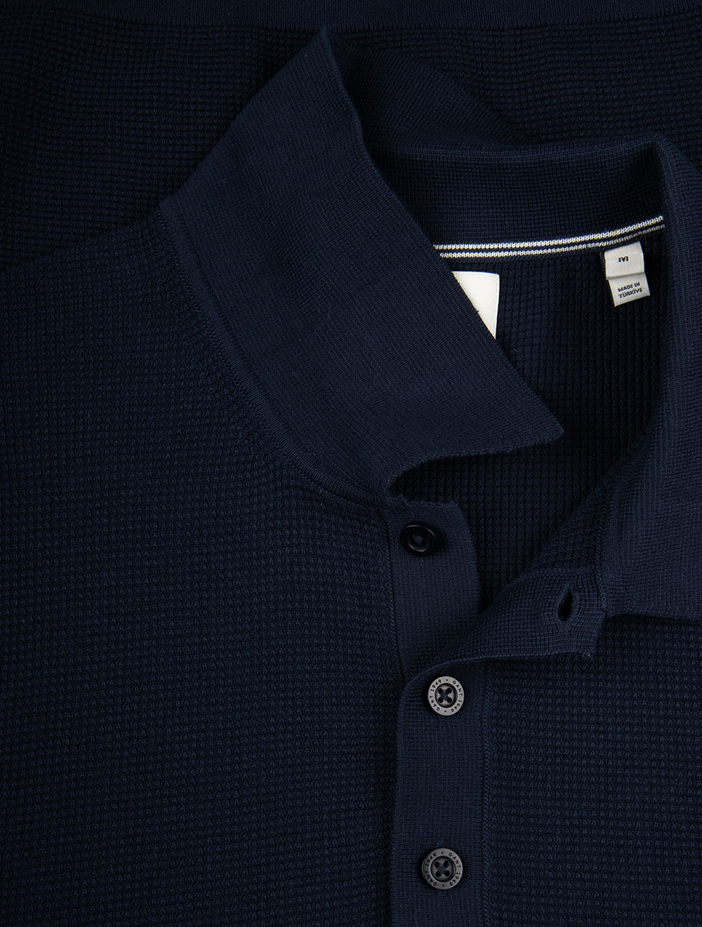 Micro Textured Cotton Short Sleeve Polo Evening Blue