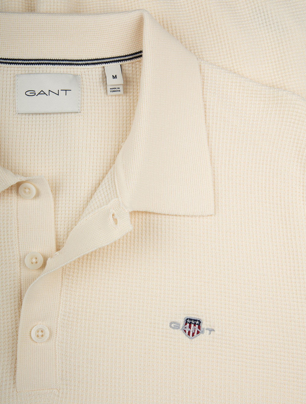 Micro Textured Cotton Short Sleeve Polo Cream