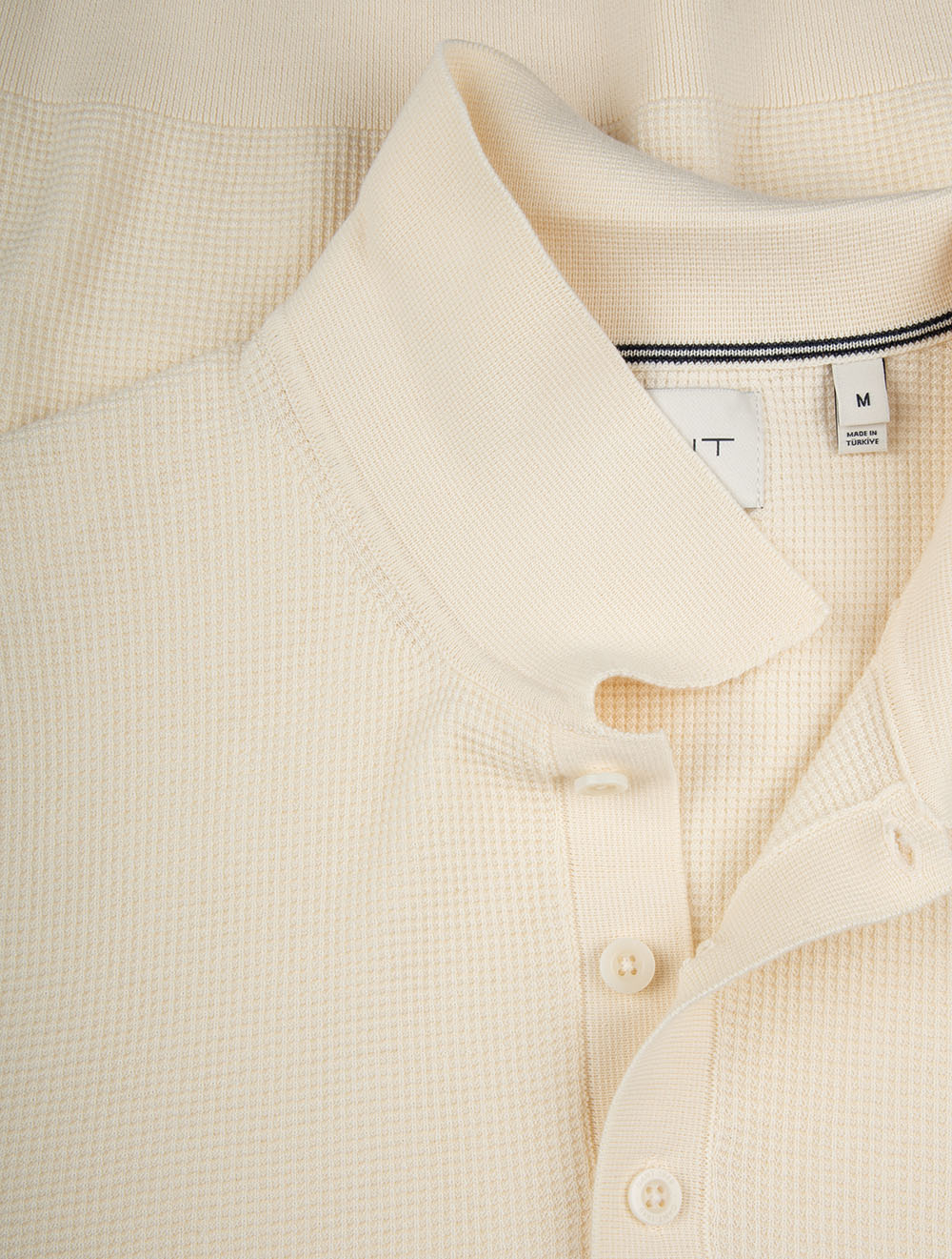 Micro Textured Cotton Short Sleeve Polo Cream
