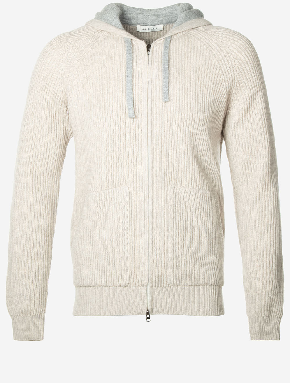 Ivory Knit Full Zip Hoodie Beige