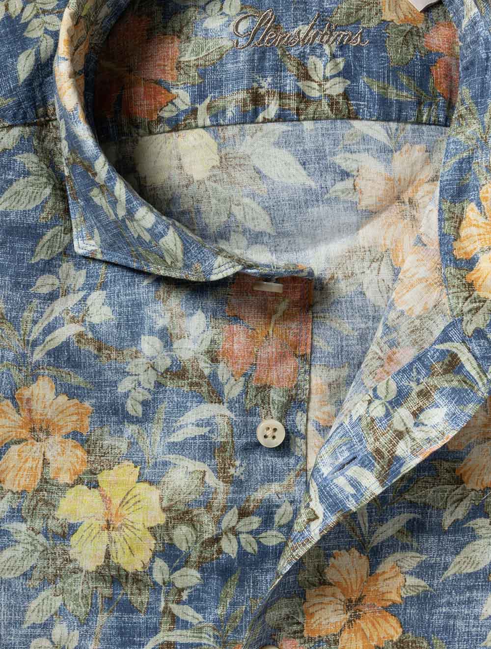 Regular Linen Floral Shirt Blue