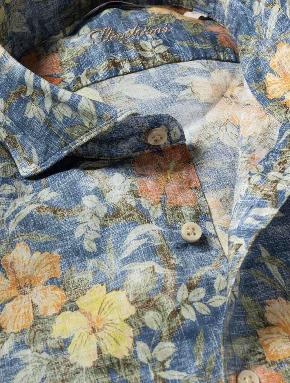 Regular Linen Floral Shirt Blue