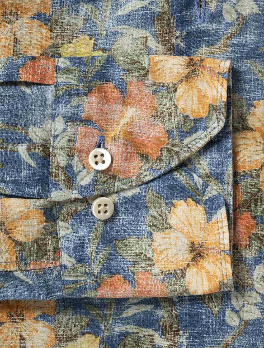 Regular Linen Floral Shirt Blue