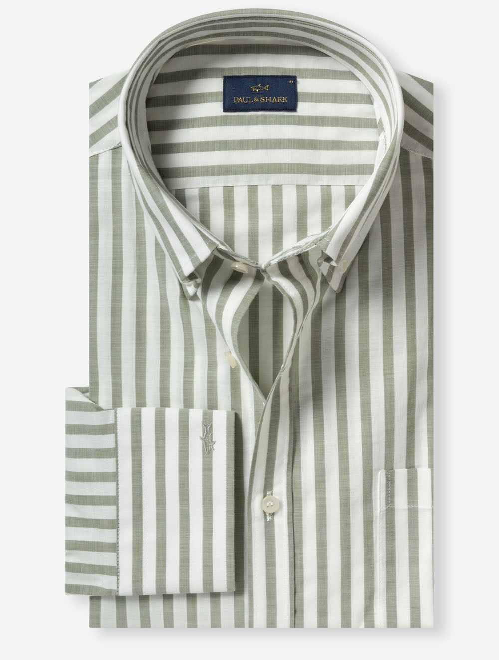 Cotton Poplin Button-Down Shirt Green Stripe