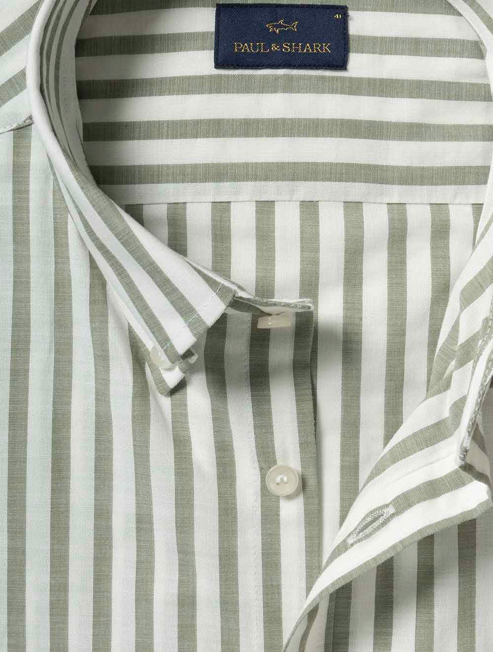 Cotton Poplin Button-Down Shirt Green Stripe