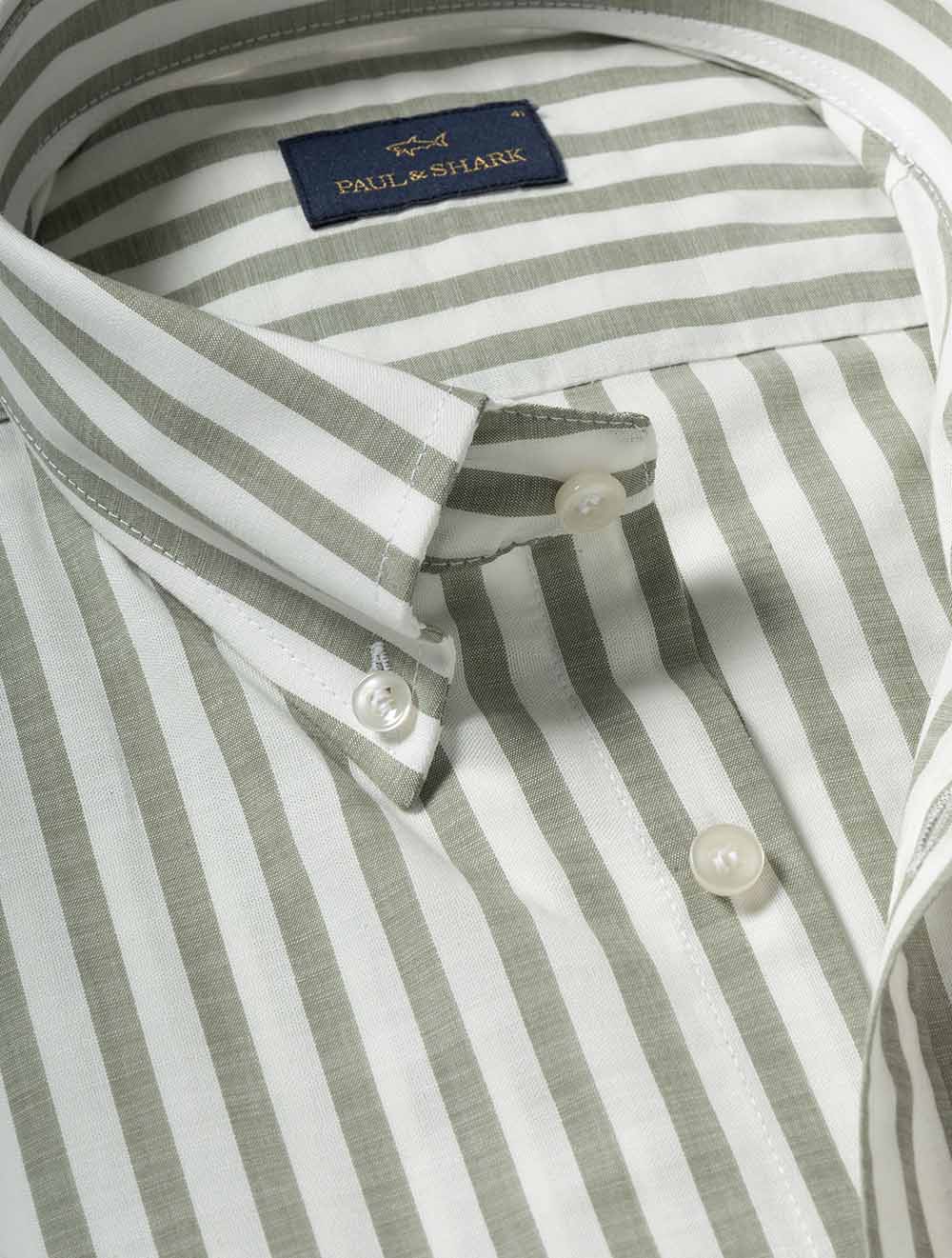 Cotton Poplin Button-Down Shirt Green Stripe