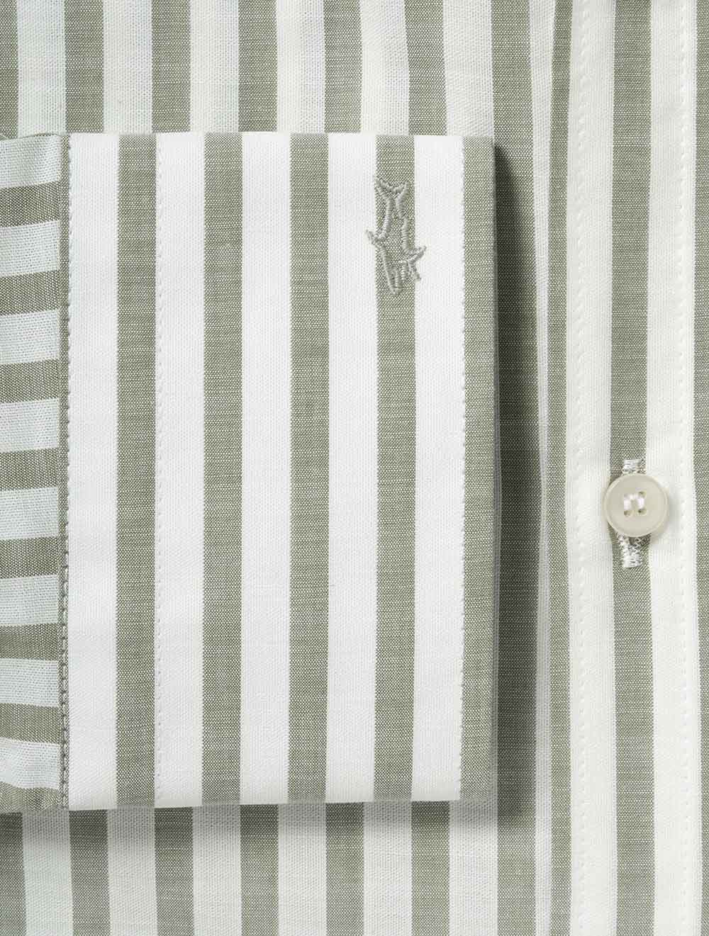 Cotton Poplin Button-Down Shirt Green Stripe