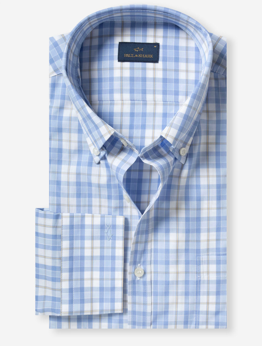 Poplin Check Button-Down Shirt Blue