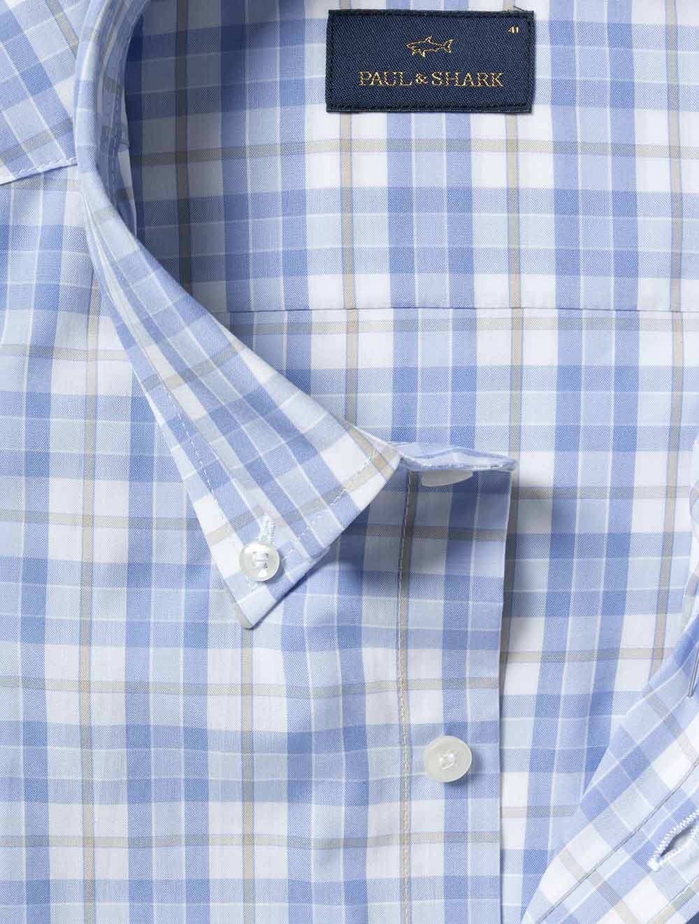Poplin Check Button-Down Shirt Blue