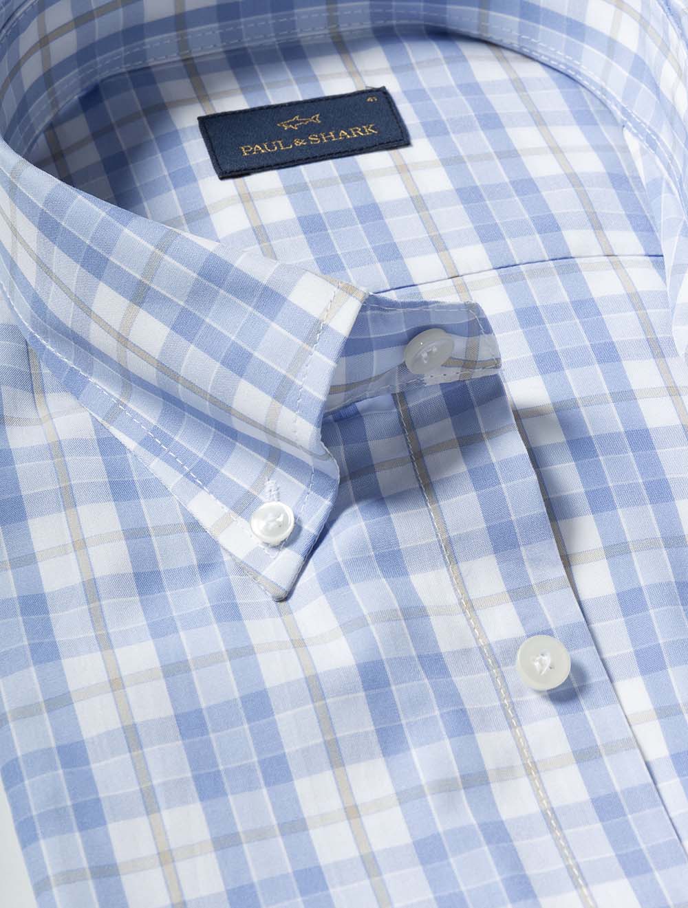 Poplin Check Button-Down Shirt Blue