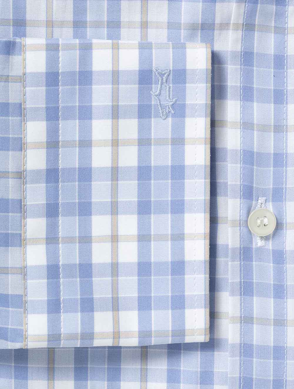 Poplin Check Button-Down Shirt Blue