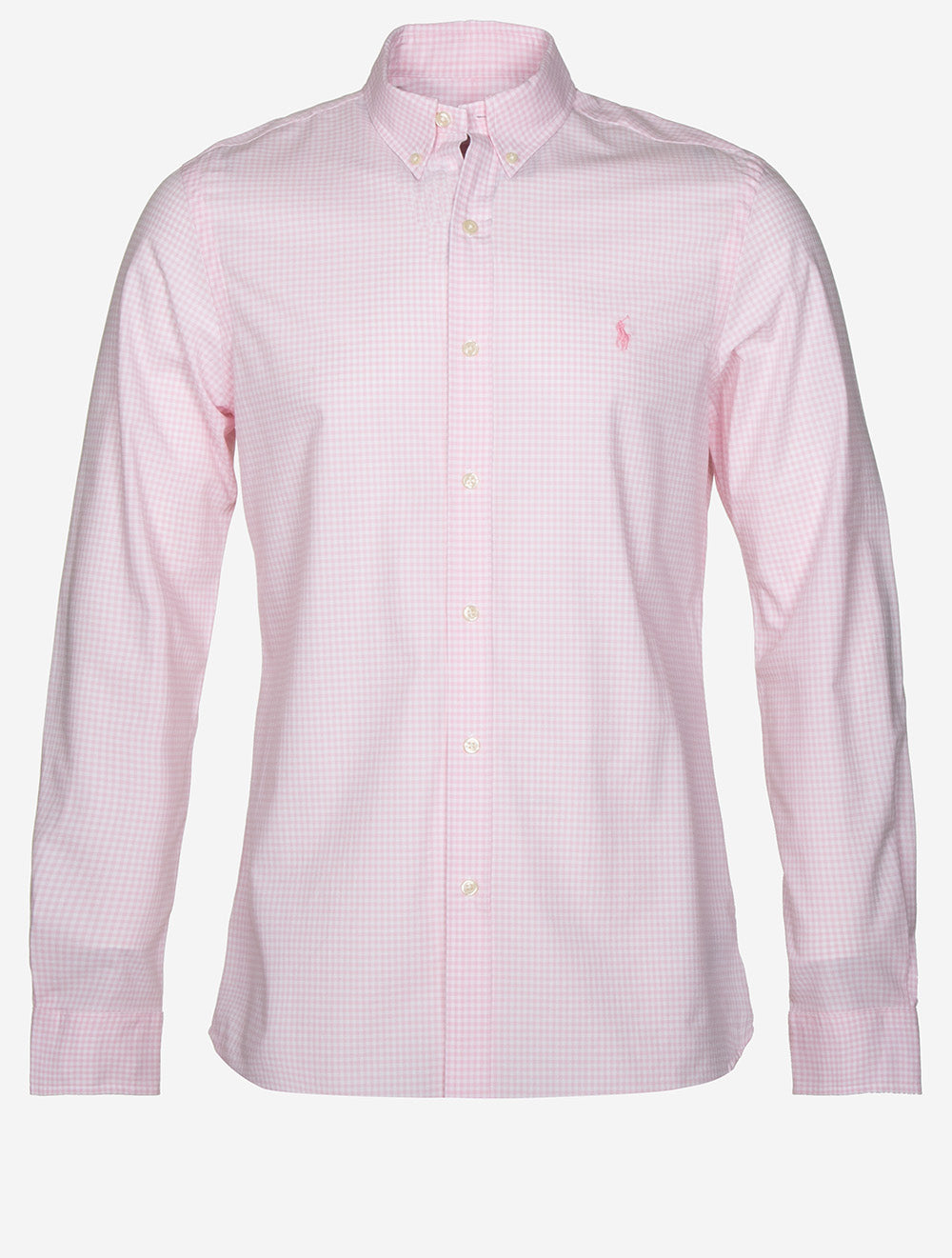 Gingham Cotton Poplin Slim Fit Shirt Pink