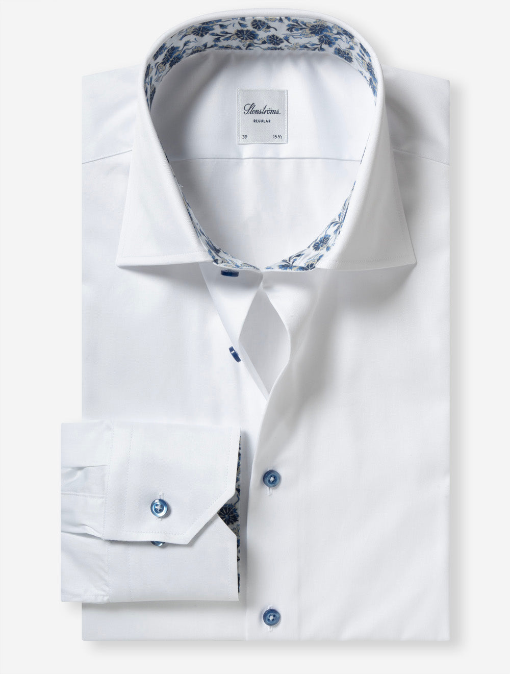 Regular Plain Shirt with Flower Inlay White
