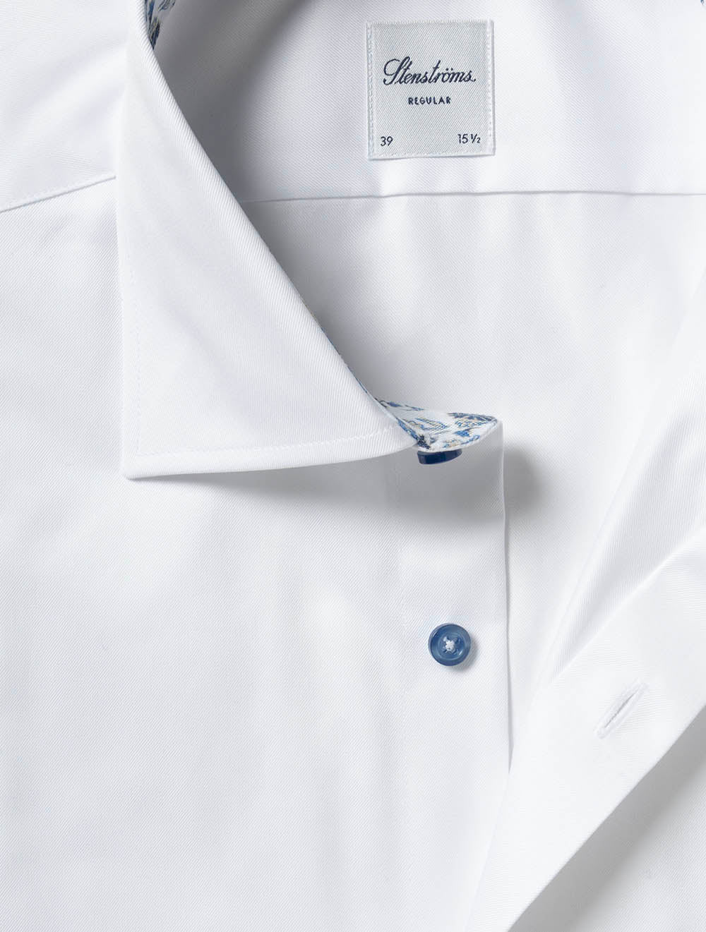 Regular Plain Shirt with Flower Inlay White