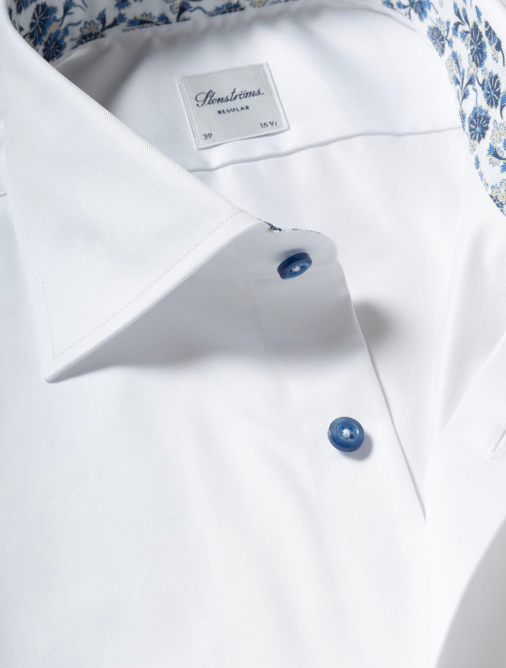Regular Plain Shirt with Flower Inlay White
