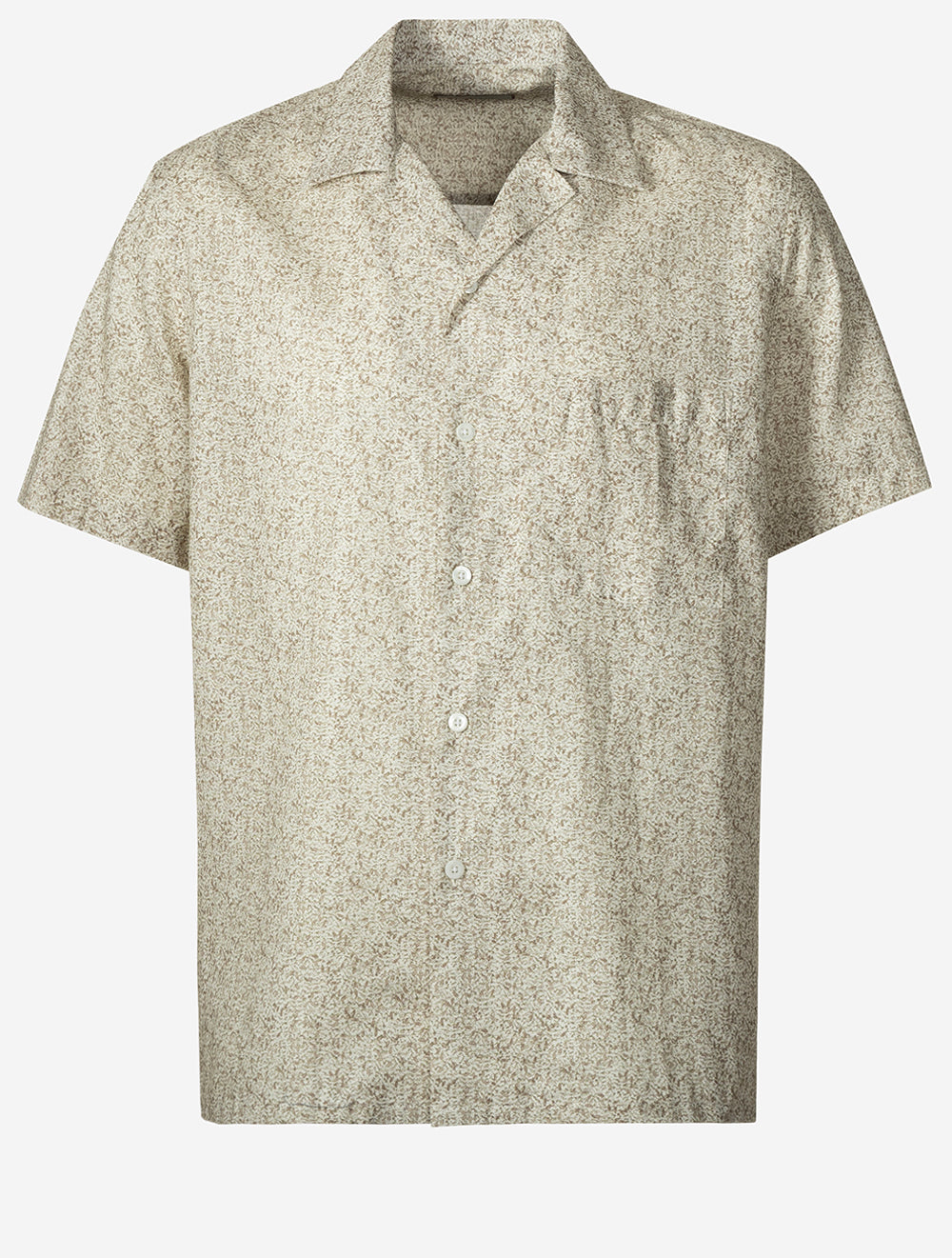Leaf Print Casual Short Sleeve Shirt Beige