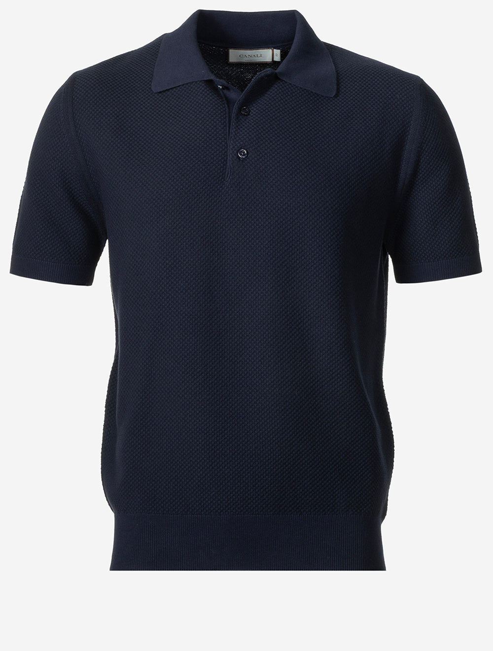 Canali Waffle Pattern Polo Shirt-Navy
