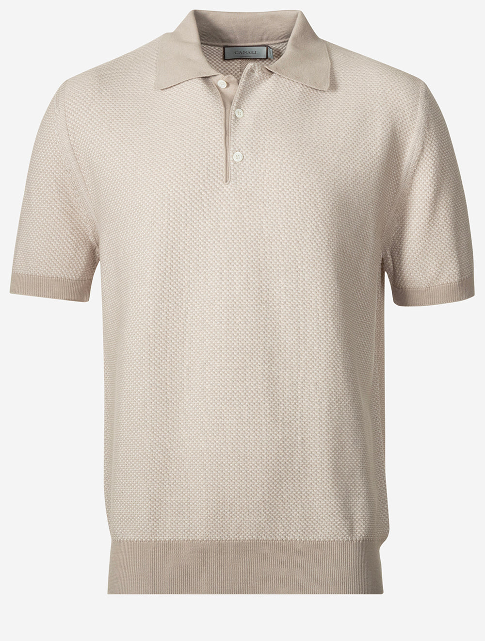 Canali Waffle Pattern Polo Shirt-Beige