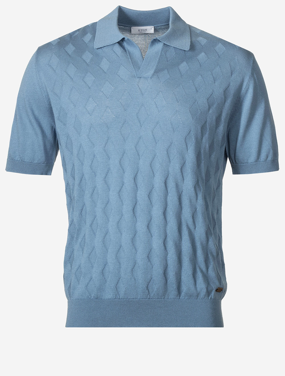Diamond Pattern S/S Knit Polo-Blue