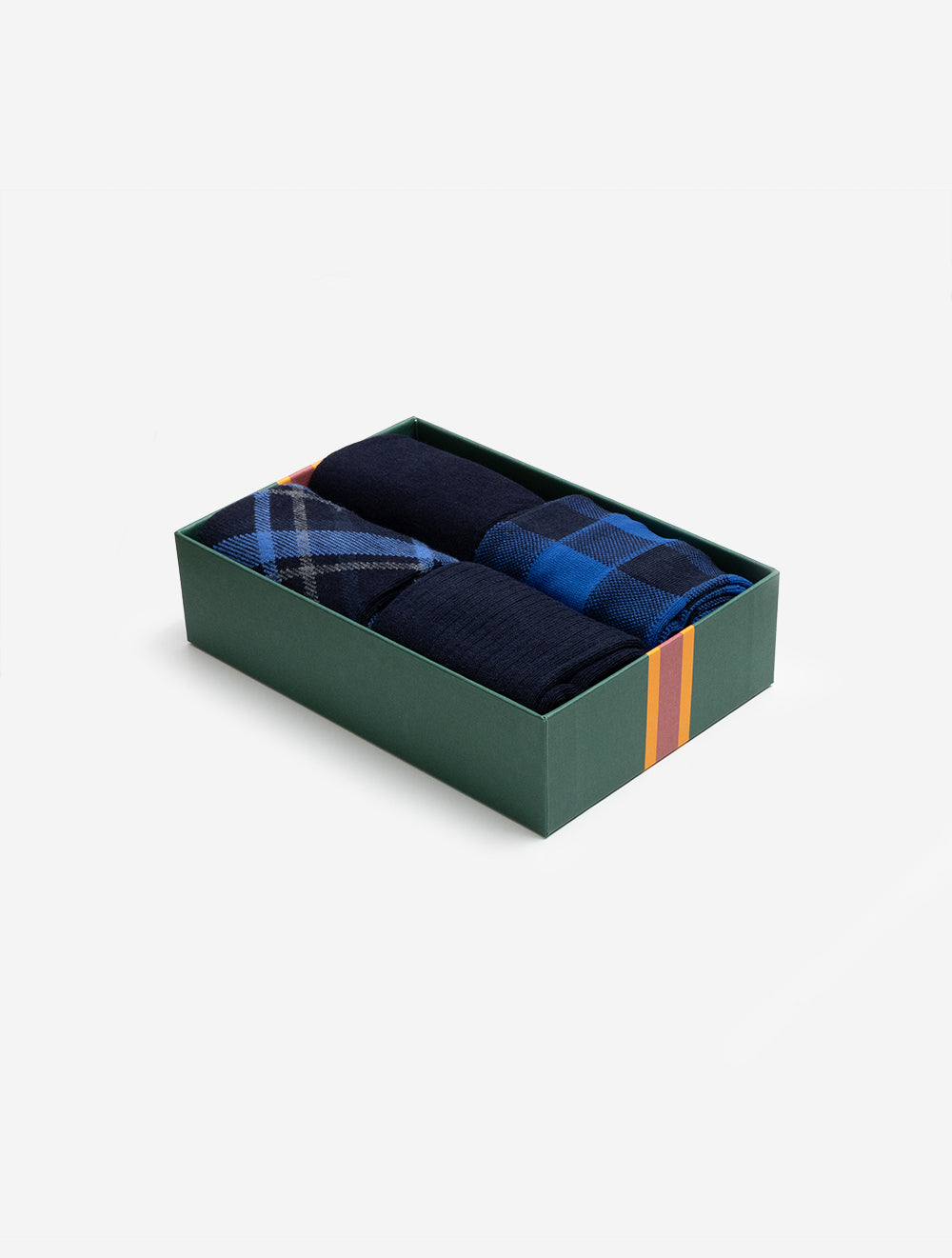 Check and Solid Socks 4-Pack Gift Box Marine