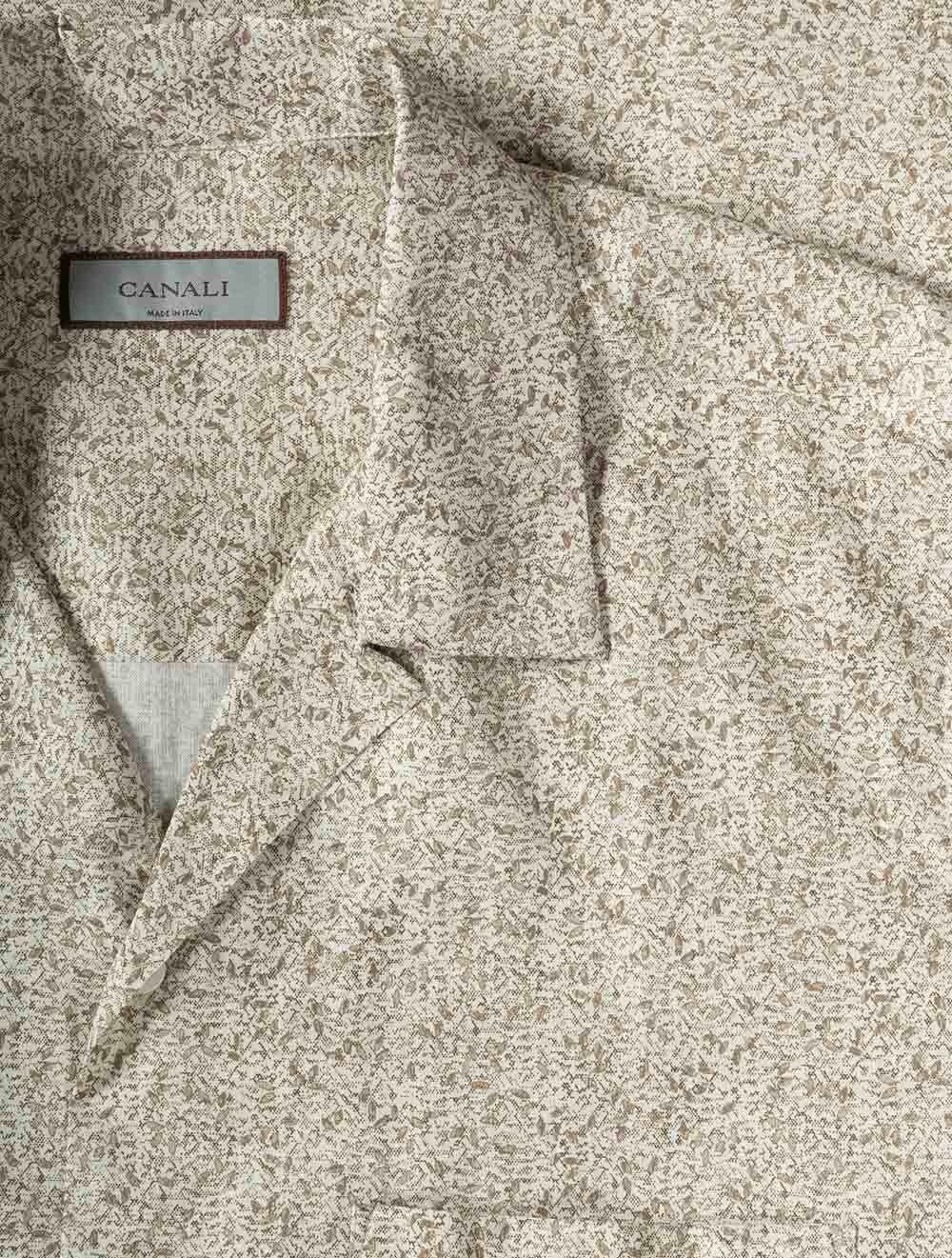 Leaf Print Casual Short Sleeve Shirt Beige