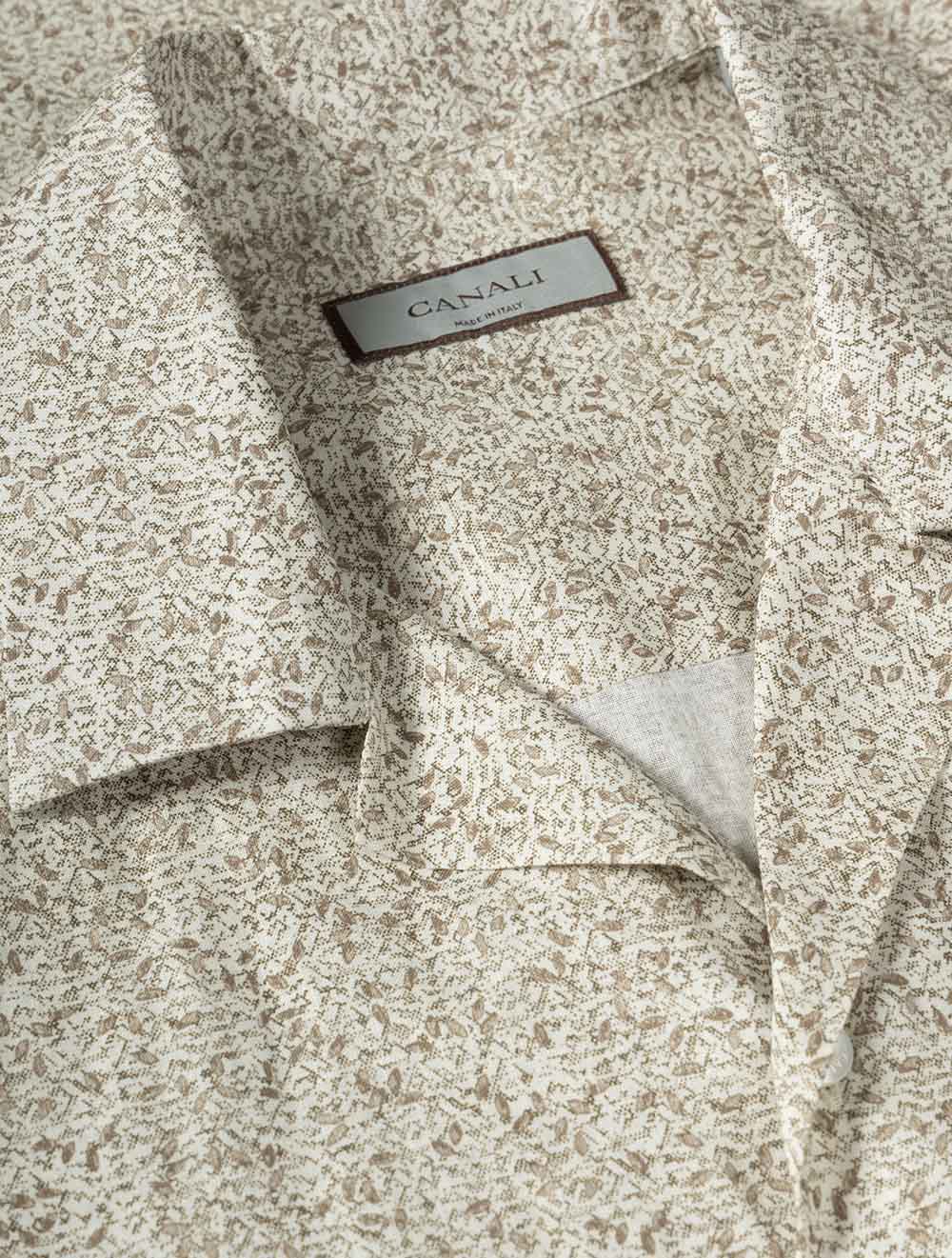 Leaf Print Casual Short Sleeve Shirt Beige