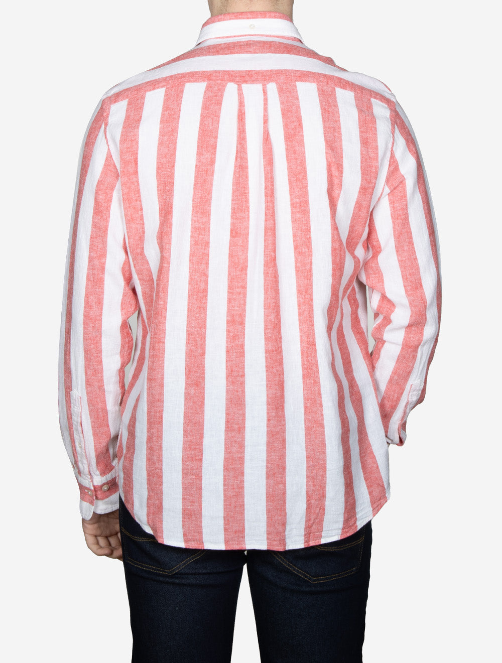 Regular Fit Bold Striped Cotton Linen Shirt Brick Red