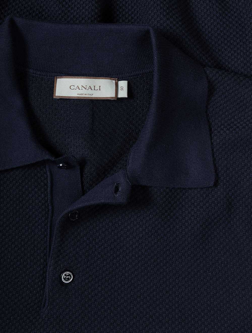 Canali Waffle Pattern Polo Shirt-Navy