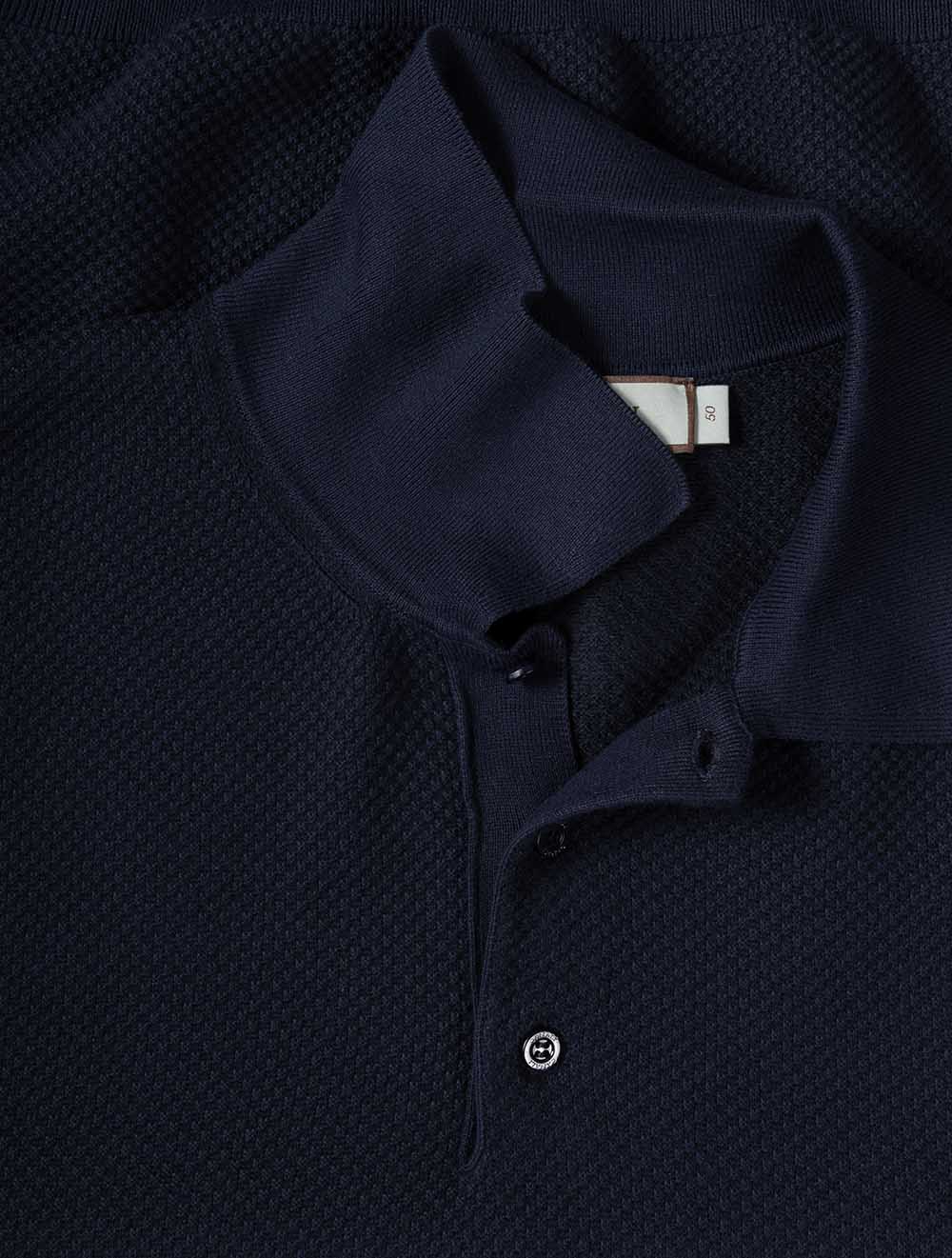 Canali Waffle Pattern Polo Shirt-Navy