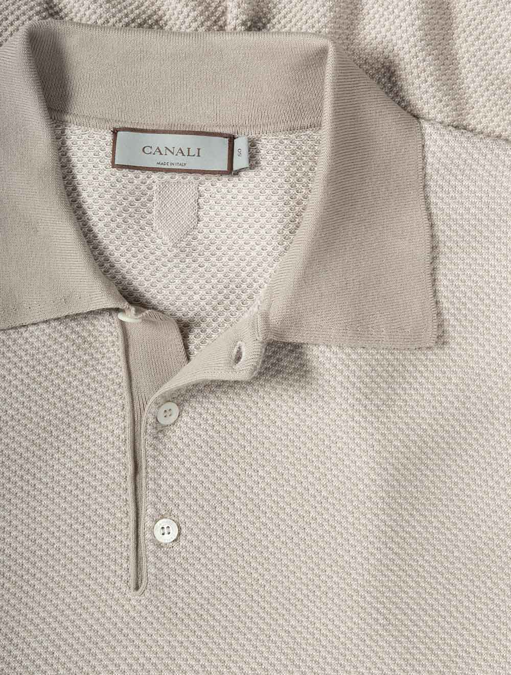 Canali Waffle Pattern Polo Shirt-Beige
