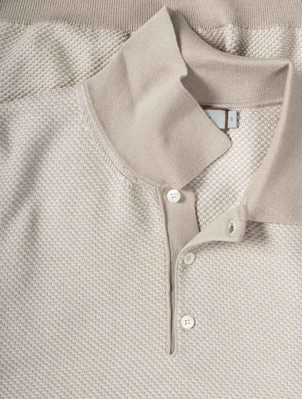 Canali Waffle Pattern Polo Shirt-Beige